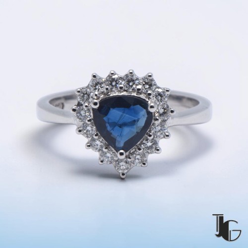 Bague saphir fantaisie diamants – bijoux ancien nantes – joaillerie guerin nantes