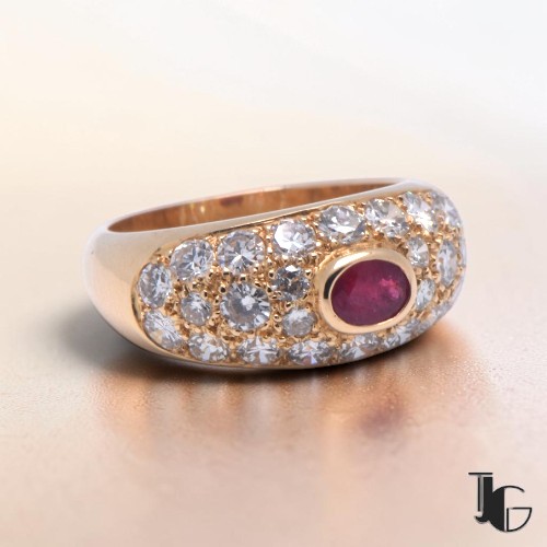 Bague jonc rubis diamants – bijoux ancien nantes – joaillerie guerin nantes