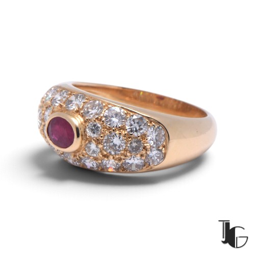 r225 6 Bague jonc rubis diamants – bijoux vintage – joaillerie guerin nantes