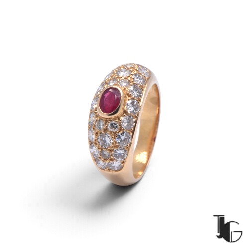 r225 7 Bague jonc rubis diamants – bijoux de seconde main – joaillerie guerin nantes