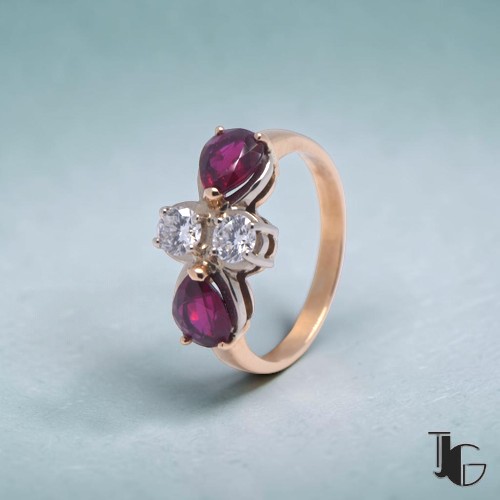 Bague deux rubis diamants – bijoux ancien nantes – joaillerie guerin nantes