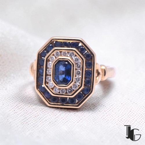 Bague saphir double entourage – bijoux ancien nantes – joaillerie guerin nantes