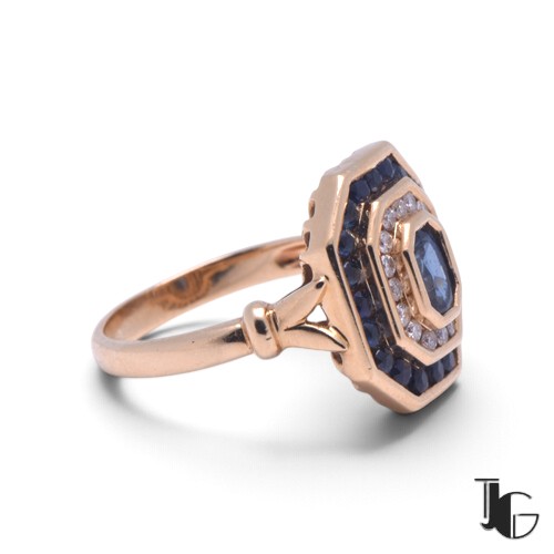 r421 5 Bague saphir double entourage – bijoux occasion – joaillerie guerin nantes
