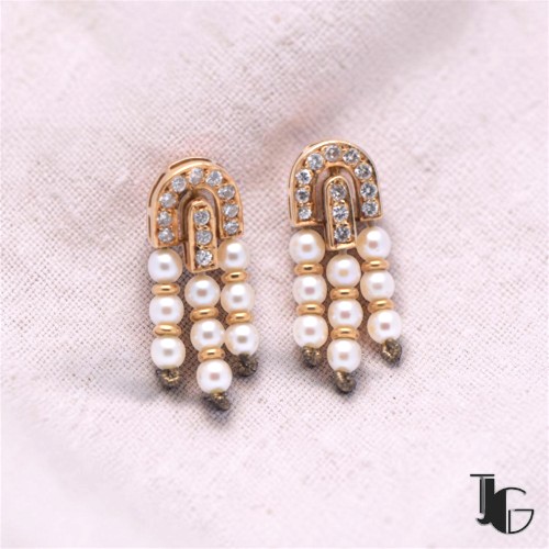 Boucles perles diamants Art déco – bijoux ancien nantes – joaillerie guerin nantes