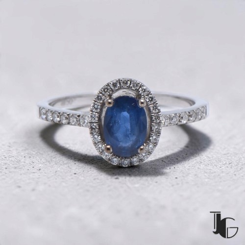 Bague saphir de Ceylan diamants – bijoux ancien nantes – joaillerie guerin nantes