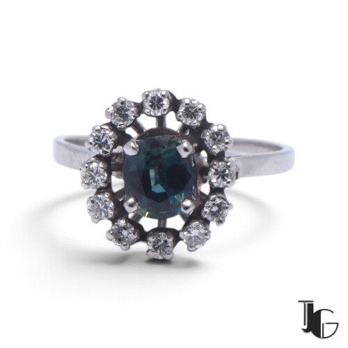 Bague saphir teal diamants – joaillerie guerin nantes