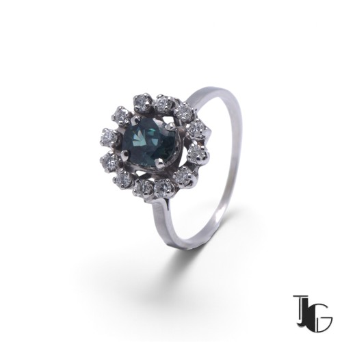 r804 6 Bague saphir teal diamants – bijoux vintage – joaillerie guerin nantes