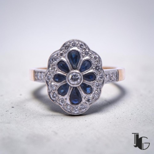 Bague saphirs poire diamant – bijoux ancien nantes – joaillerie guerin nantes