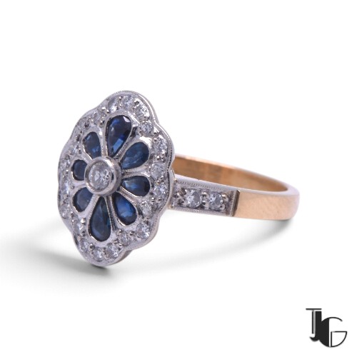 r851 5 Bague saphirs poire diamant – bijoux occasion – joaillerie guerin nantes