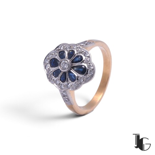 r851 6 Bague saphirs poire diamant – bijoux vintage – joaillerie guerin nantes
