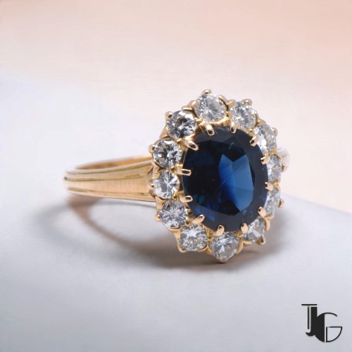 Bague pompadour saphir diamants – bijoux ancien nantes – joaillerie guerin nantes