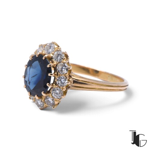 r869 7 Bague pompadour saphir diamants – bijoux de seconde main – joaillerie guerin nantes